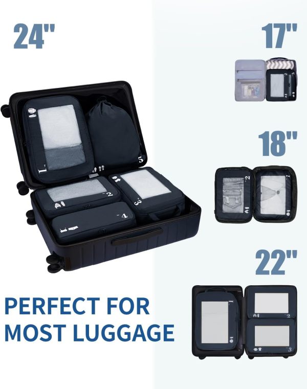 ECOHUB 5 Set Compression Packing Cubes for Suitcases Organiser Bags Set Travel Essentials with Shoe Bags for Travel Tear-resistant Travel Accessories with ID Tag Expandable Packing Bags(Navy Blue) - Image 7