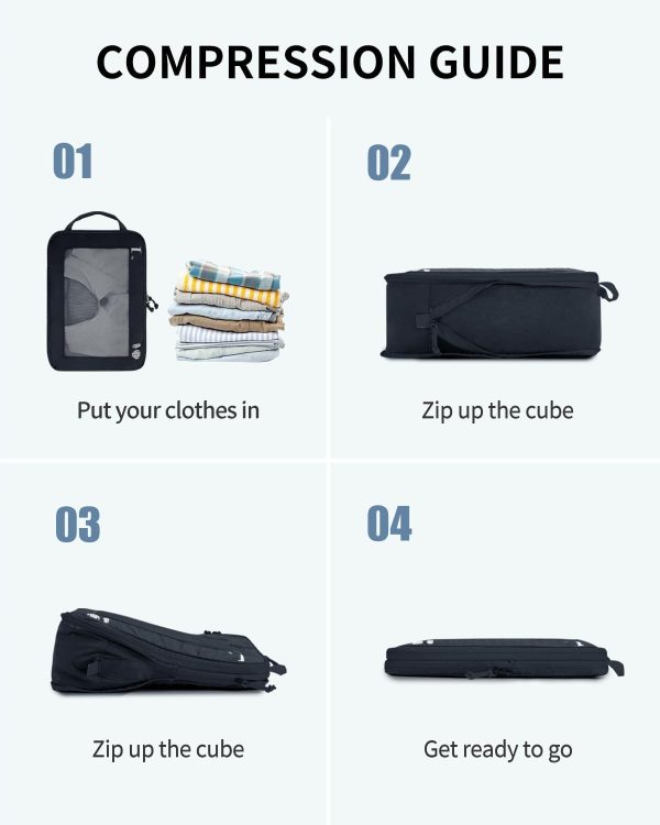 ECOHUB 5 Set Compression Packing Cubes for Suitcases Organiser Bags Set Travel Essentials with Shoe Bags for Travel Tear-resistant Travel Accessories with ID Tag Expandable Packing Bags(Navy Blue) - Image 8