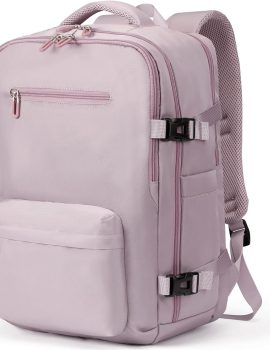 SHRRADOO Travel Laptops Backpack for Women Men, Casual Work Bag 17inch Backpack Airline Approved Backpack for Hiking Business (Pink khaki)