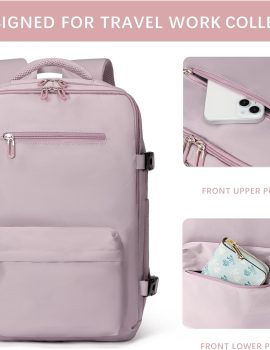 SHRRADOO Travel Laptops Backpack for Women Men, Casual Work Bag 17inch Backpack Airline Approved Backpack for Hiking Business (Pink khaki)