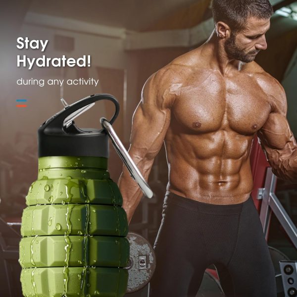 YARO Collapsible Water Bottles, 20oz Water Bottle with 2 Lids and Carabiner, Green Travel Water Bottle, Silicone Water Bottle BPA-Free, Slim Water Bottle, Hiking Water Bottle, Foldable Water Bottle - Image 8