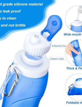 Zopeal 4 Pieces Collapsible Water Bottles Roll up Folding Silicone Foldable Leak Proof Water Bottles for Sports Traveling Riding Camping Hiking Backpack