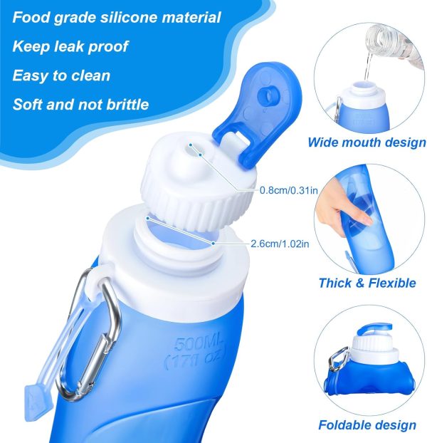 Zopeal 4 Pieces Collapsible Water Bottles Roll up Folding Silicone Foldable Leak Proof Water Bottles for Sports Traveling Riding Camping Hiking Backpack - Image 2