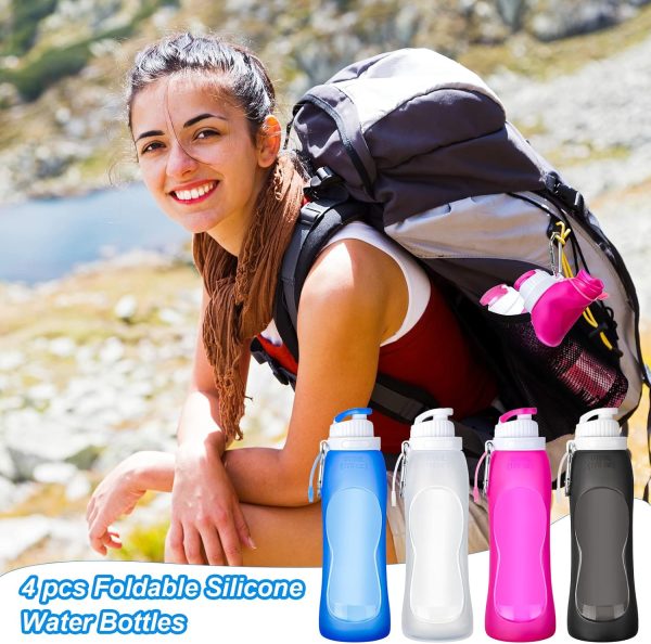 Zopeal 4 Pieces Collapsible Water Bottles Roll up Folding Silicone Foldable Leak Proof Water Bottles for Sports Traveling Riding Camping Hiking Backpack - Image 7