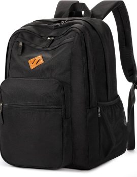 ZORFIN 26L Black Backpack for School, College, and Travel: Water Resistant Bookbag with 8 Compartments